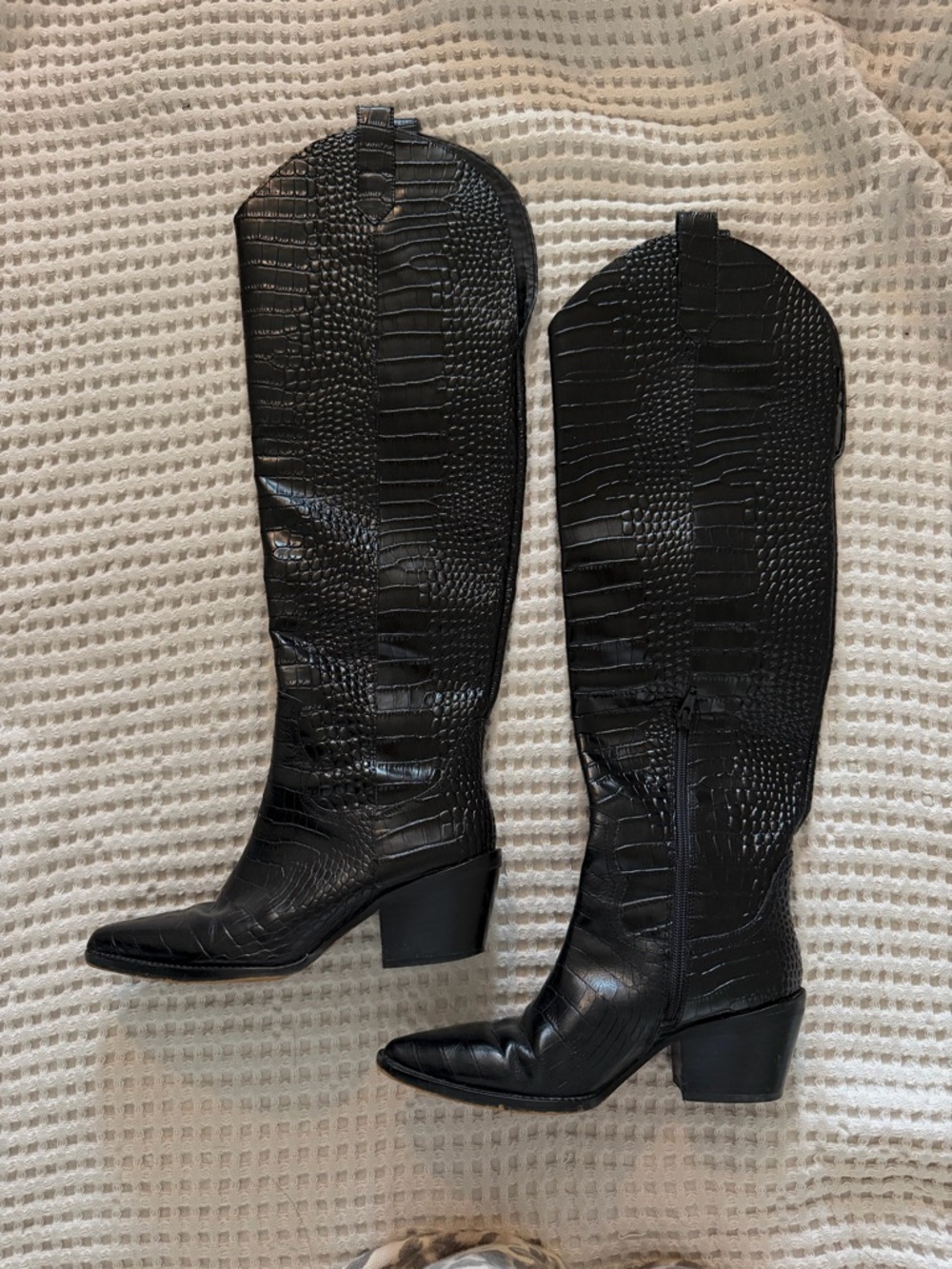 Gianni Bini Black Croc-Embossed Over-the-Knee Boots